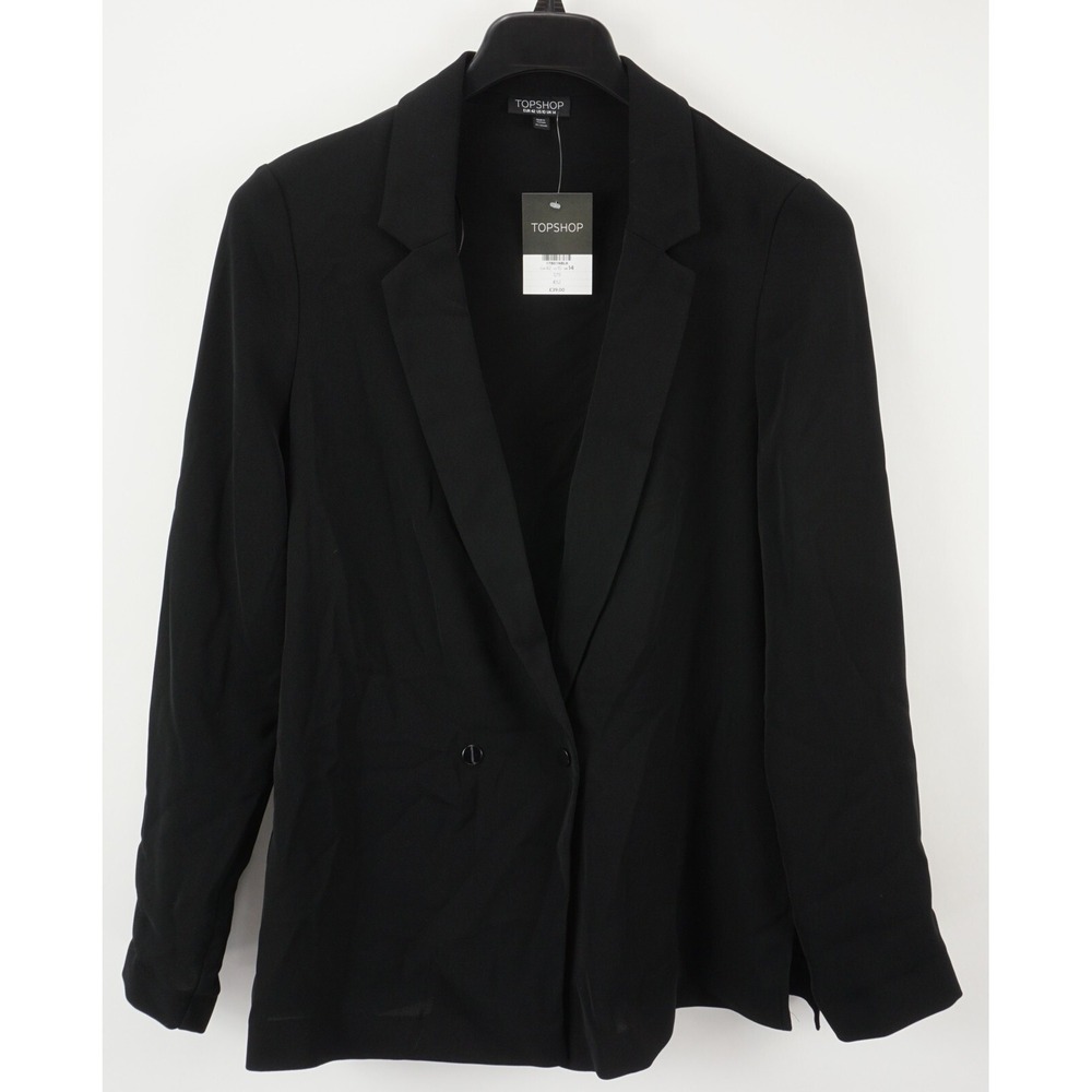 New Topshop Women's Size 10 Black Chiffon Lightweight Stretch Notch Snap Blazer